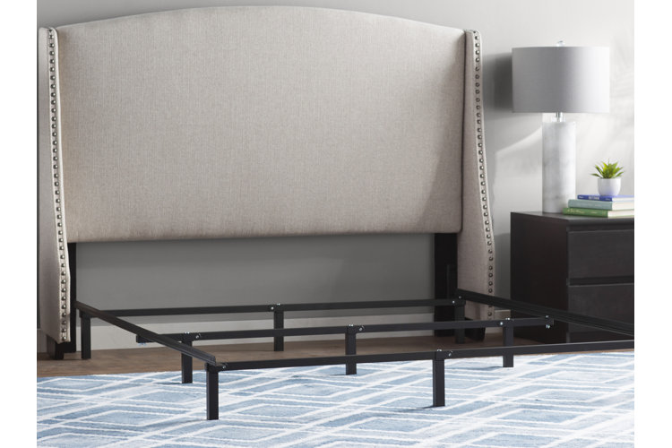 Metal platform bed frame store with headboard attachment